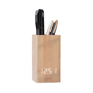 MG Bamboo Digital Pder and Vase Alarm Clock-Natural