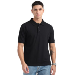 Caslay Sustainable Organic Polo Neck T-Shirt -Black