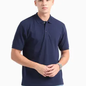Caslay Sustainable Organic Polo Neck T-Shirt -Navy Blue