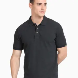 Caslay Sustainable Polo Neck T-Shirt -Charcoal Melange