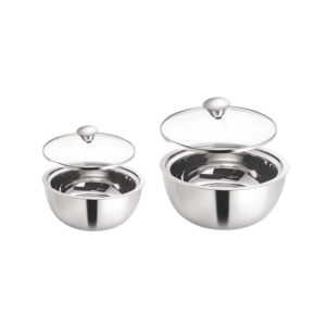 Borosil Servefresh Curry Server Set of 2, 500ml + 900ml-Silver
