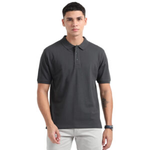 Caslay Sustainable Organic Polo Neck T-Shirt -Carbon Grey