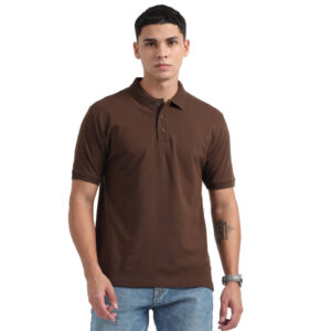 Caslay Sustainable Organic Polo Neck T-Shirt -Chocolate