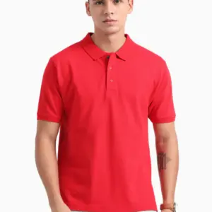Caslay Sustainable Polo Neck T-Shirt -Red