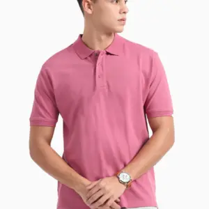 Caslay Sustainable Organic Polo Neck T-Shirt -Red Violet