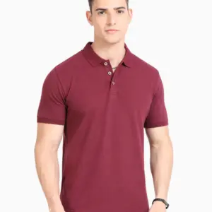 Caslay Sustainable Polo Neck T-Shirt -Maroon