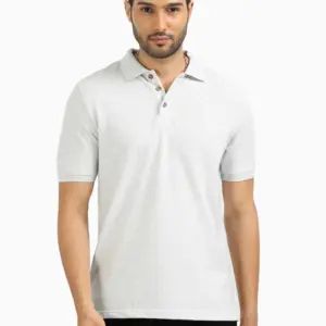 Caslay Sustainable Polo Neck T-Shirt -White Melange